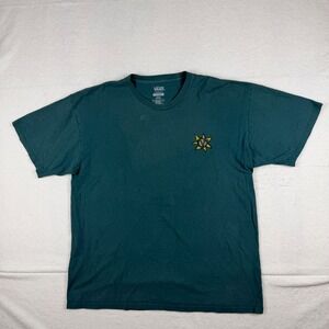 Vans Mens XL Shirt Teal Green Sunflower Graphic Classic Fit Cotton Short Sleeve